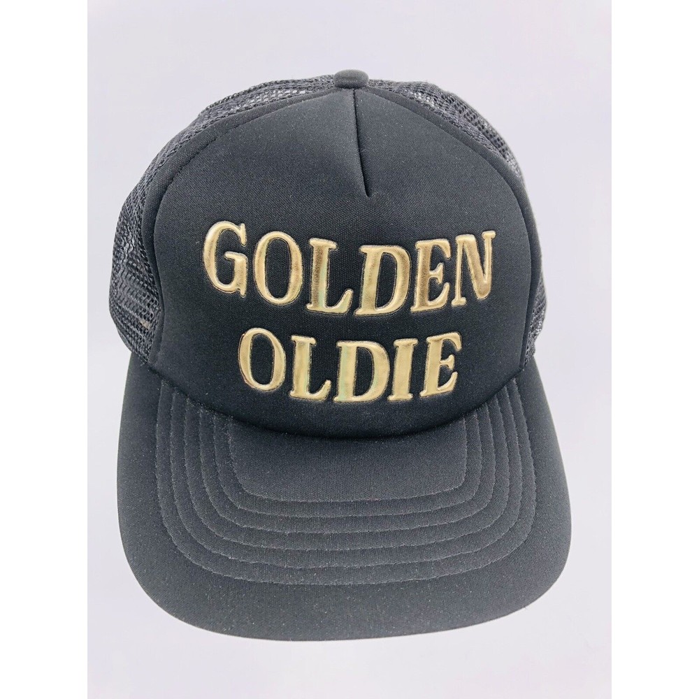 Golden Oldie Embossed 3D Black Mesh Foam Trucker Snapback Hat Cap
